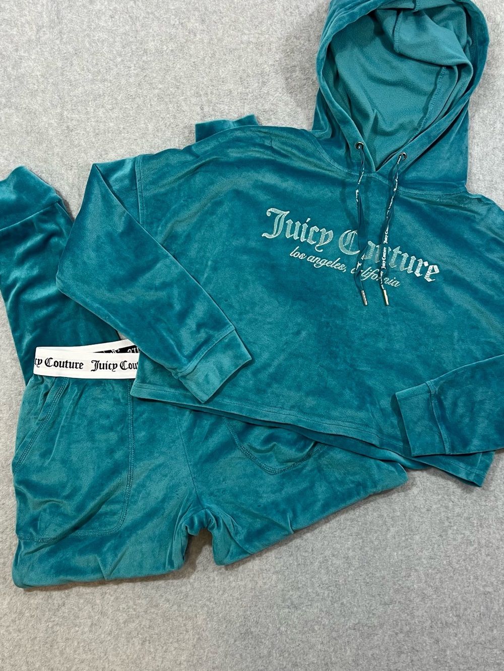 Juicy Couture Teal Velour Tracksuit Hoodie Pants Set Size Small